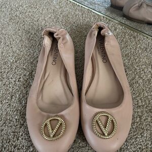 Valentino Blush Pink Flats with Gold Logo